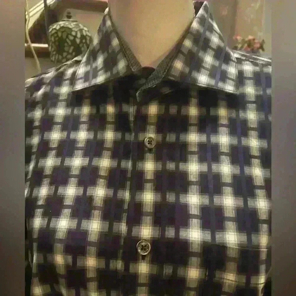 Bugatchi mens shirt large. Geometric design. 100% cotton - Picture 9 of 11